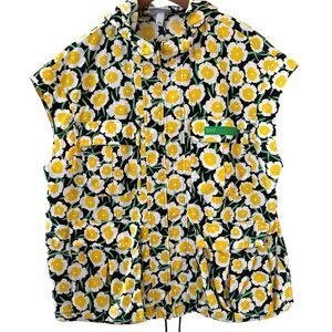 Diane Von Furstenberg Womens Maximalist Floral Packable Hooded Vest Yellow L 90s